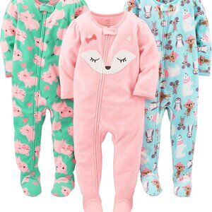 Soft & Snug 3-Pack Loose-Fit Footed Pajamas for Girls - Warm & Playful Prints